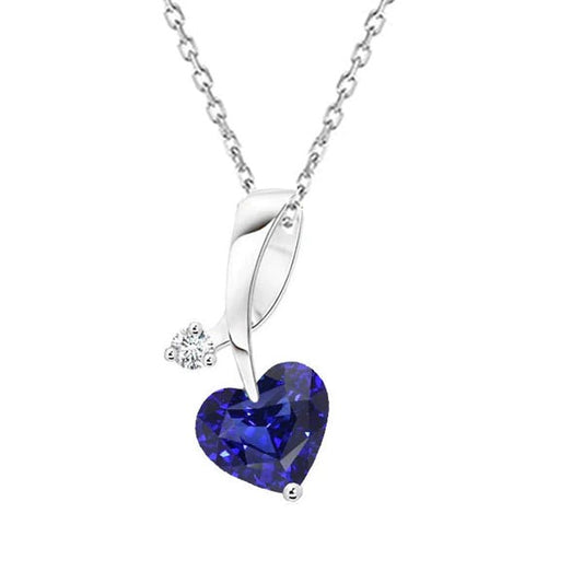 Heart Blue Sapphire & Round Diamond Pendant Twisted Style 2 Carats - Gemstone Pendant-harrychadent.ca