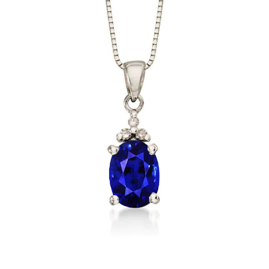 Oval Gemstone Pendant & Round Diamond With Chain 2.50 Carats - Gemstone Pendant-harrychadent.ca