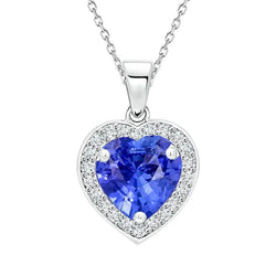 Ladies Halo Light Blue Sapphire & Natural Earth Mined Diamond Heart Pendant 5.50 Carats