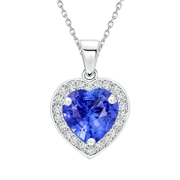 Ladies Halo Light Blue Sapphire & Diamond Heart Pendant 5.50 Carats - Gemstone Pendant-harrychadent.ca