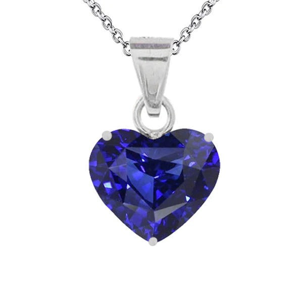 White Gold Solitaire Pendant Heart Ceylon Sapphire Necklace 4 Carats - Gemstone Pendant-harrychadent.ca