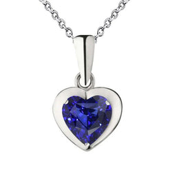 Gold Solitaire Pendant Heart Dark Blue Sapphire Bezel Set 2 Carats