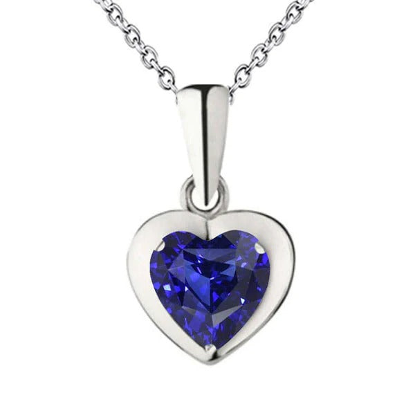 Gold Solitaire Pendant Heart Dark Blue Sapphire Bezel Set 2 Carats - Gemstone Pendant-harrychadent.ca