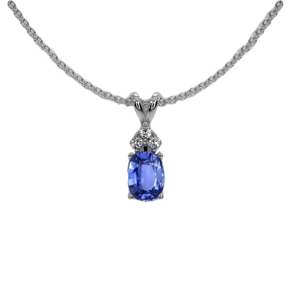 Oval Blue Sapphire & Round Diamond Pendant Slide Necklace 1.50 Carats - Gemstone Pendant-harrychadent.ca