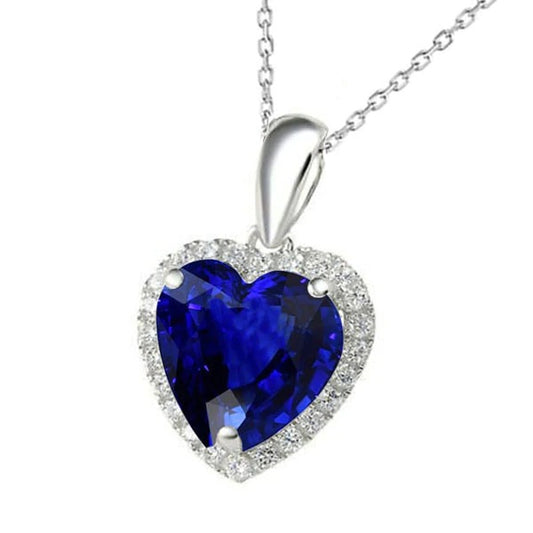 Heart Blue Sapphire & Round Diamond Halo Pendant With Bail 5 Carats - Gemstone Ring-harrychadent.ca