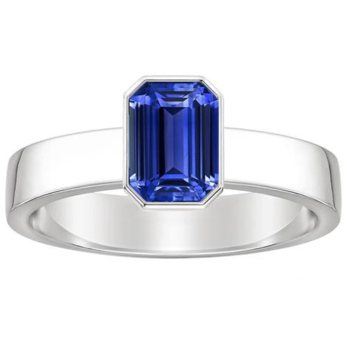 Blue Sapphire Mens Ring Solitaire Bezel Set Emerald 3 Ct Thick Shank