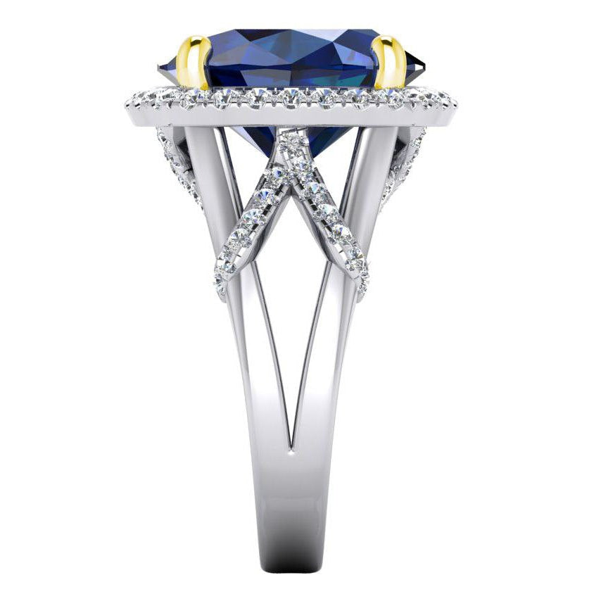 Oval Blue Sapphire And Round Cut Diamonds Gemstone Ring 7.81 Carat - Gemstone Ring-harrychadent.ca