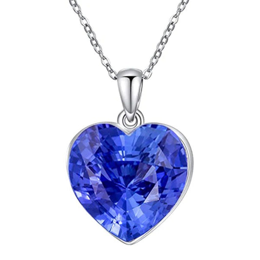 Light Blue Sapphire Solitaire Heart Pendant Bail With Chain 4 Carats - Gemstone Pendant-harrychadent.ca