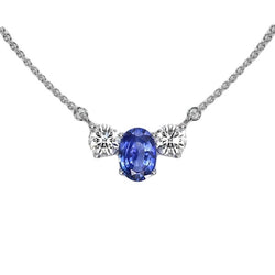 3 Stone Oval Srilankan Sapphire & Round Natural Earth Mined Diamond Pendant 2 Carats