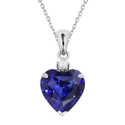 Heart Sapphire & Natural Earth Mined Diamond Women’s 2 Stone Pendant Necklace 3.50 Carats