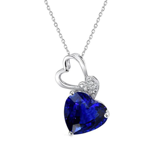 14K White Gold Heart Dark Blue Sapphire & Diamond Pendant 2.50 Carats - Gemstone Pendant-harrychadent.ca