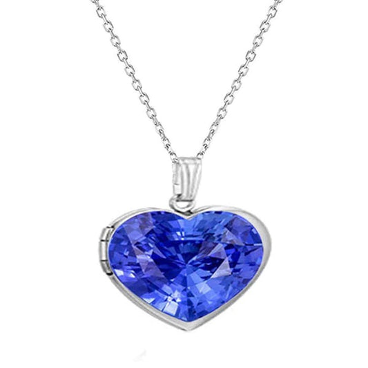 Solitaire Locket Pendant Heart Ceylon Sapphire 14K White Gold 3 Carat - Gemstone Pendant-harrychadent.ca