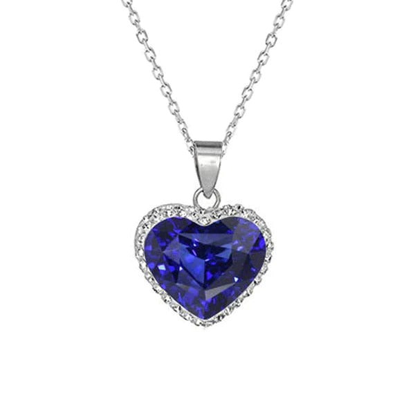 Halo Heart Pendant Blue Sapphire & Round Diamond 14K Gold 3.50 Carats - Gemstone Pendant-harrychadent.ca