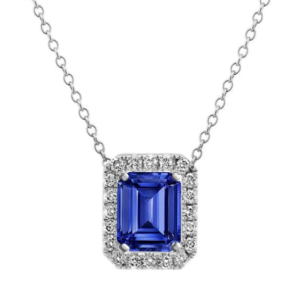 Diamond Halo Pendant Emerald Sri Lankan Sapphire Necklace 4 Carats - Gemstone Pendant-harrychadent.ca