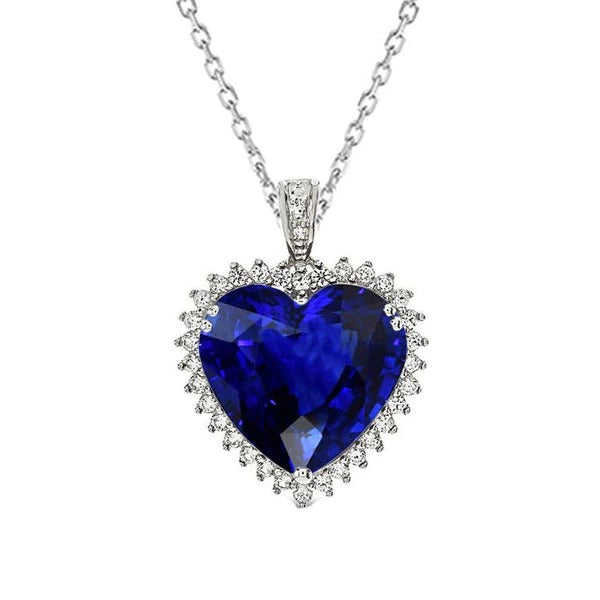 4 Carats Halo Heart Sri Lankan Sapphire & Diamond Pendant Gold - Gemstone Pendant-harrychadent.ca