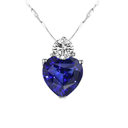 White Gold Heart Sri Lankan Sapphire & Round Diamond Pendant 4.50 Carats