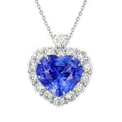 Heart Gemstone & Round Natural Earth Mined Diamond Halo Pendant Slide Gold 6 Carats