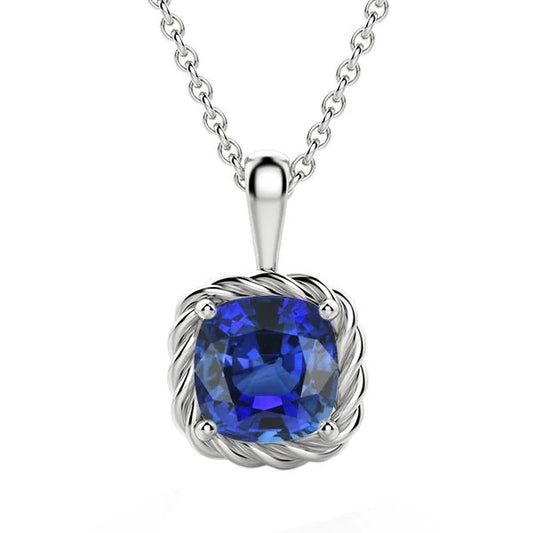 3 Carats Solitaire Pendant Cushion Sri Lankan Sapphire Twisted Style - Gemstone Pendant-harrychadent.ca