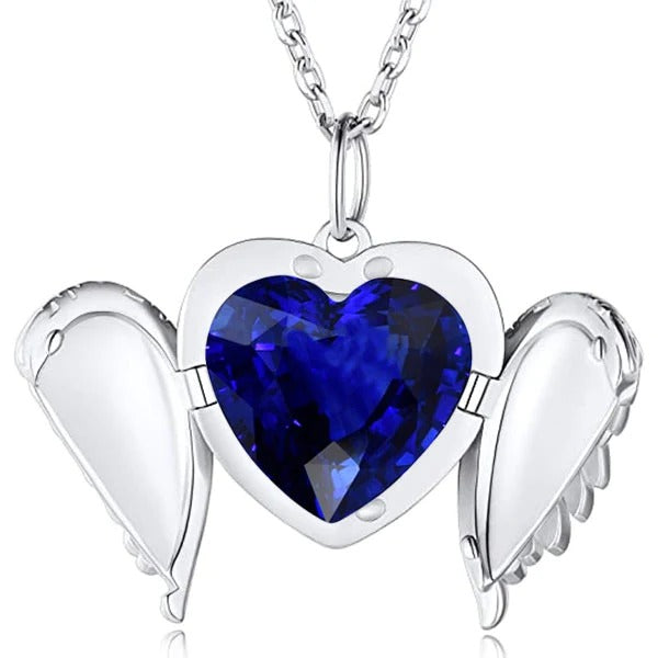 Solitaire Heart Blue Sapphire Angel Wings Pendant Slide Necklace 4 Carats - Gemstone Pendant-harrychadent.ca