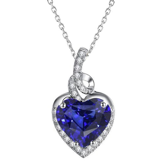 Heart Sri Lankan Sapphire & Diamond Lady’s Pendant White Gold 4 Carats - Gemstone Pendant-harrychadent.ca