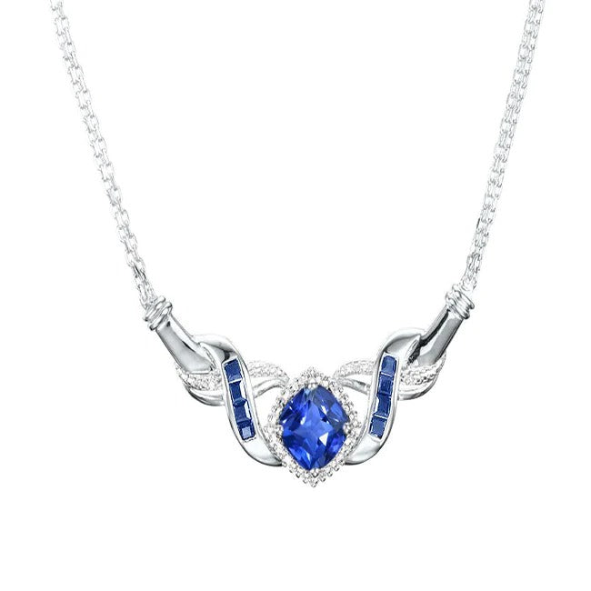 Baguette & Cushion Blue Sapphire Pendant Twisted Shank 2.50 Carats - Gemstone Pendant-harrychadent.ca