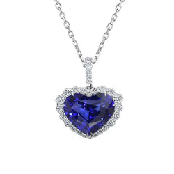 Heart Gemstone & Round Natural Earth Mined Diamond Halo Pendant Necklace 3.50 Carats
