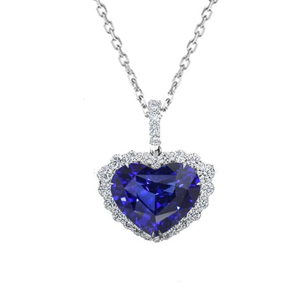 Heart Gemstone & Round Diamond Halo Pendant Necklace 3.50 Carats - Gemstone Pendant-harrychadent.ca