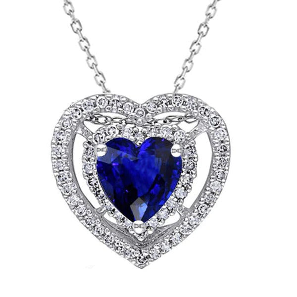 Diamond Fancy Pendant Heart Ceylon Sapphire With Chain 5 Carats - Gemstone Pendant-harrychadent.ca