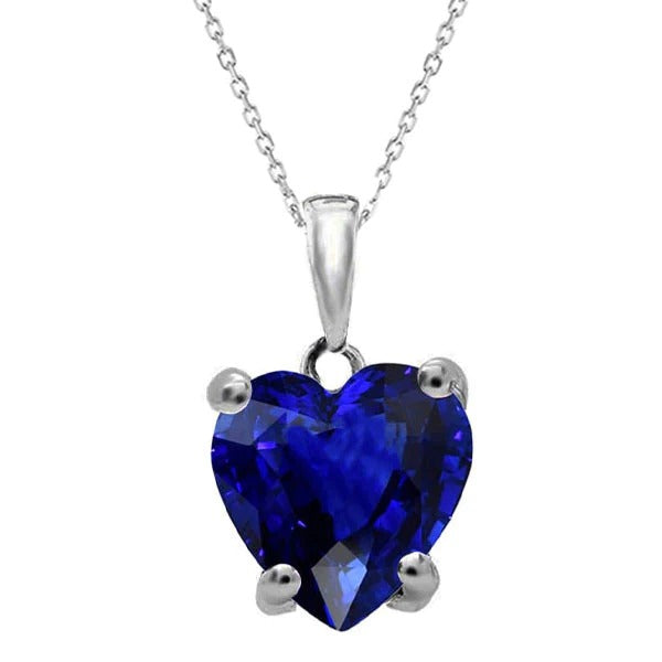 Solitaire Pendant Heart Dark Blue Sapphire Slide 4 Prong Set 4 Carats - Gemstone Pendant-harrychadent.ca