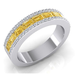 Canary Yellow Lab Grown Diamond Emerald Cut & Round Gold Band 3.25 Carats
