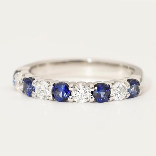 Comfort Fit Sapphire & Lab Grown Diamond Band 2.75 Carats White Gold