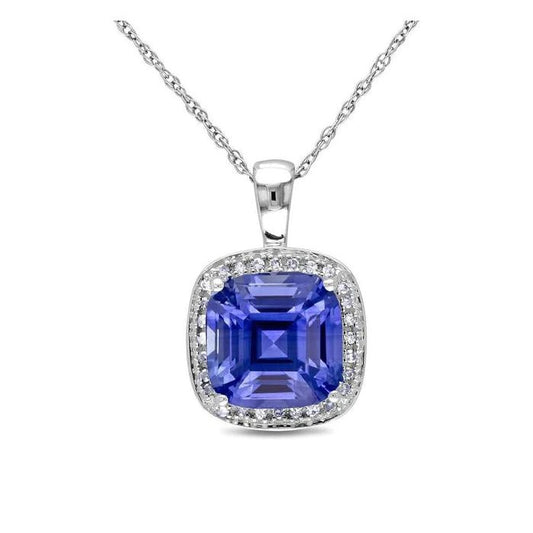 Cushion Sapphire & Diamond Halo Pendant Necklace 4.50 Carats - Gemstone Pendant-harrychadent.ca