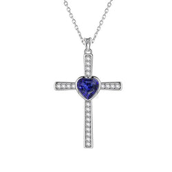 Cross Pendant Bezel Heart Ceylon Sapphire & Round Diamond 2 Carats