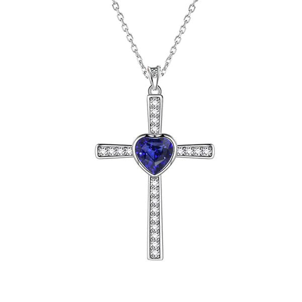 Cross Pendant Bezel Heart Ceylon Sapphire & Round Diamond 2 Carats - Gemstone Pendant-harrychadent.ca