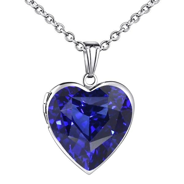 Solitaire Heart Ceylon Sapphire Locket Pendant Necklace 5 Carats - Gemstone Pendant-harrychadent.ca