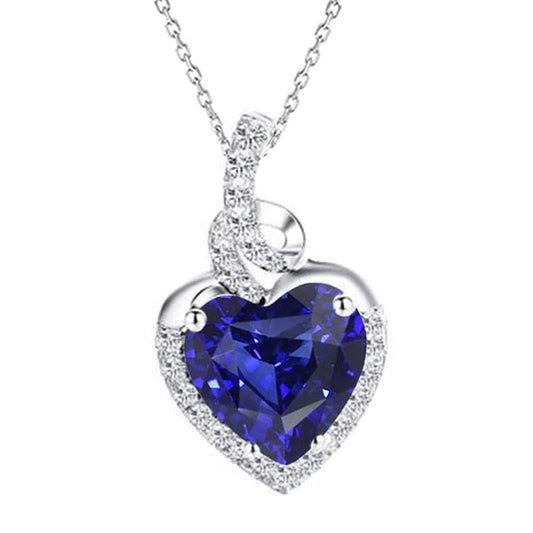 Halo Pendant Heart Blue Sapphire & Diamond Twisted Style 4.50 Carats - Gemstone Pendant-harrychadent.ca