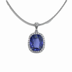 Halo Cushion Sapphire & Natural Earth Mined Diamond Pendant Necklace 2.50 Carats