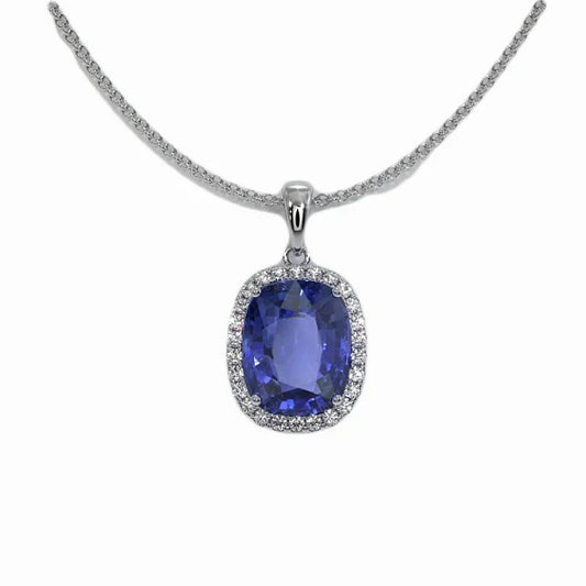 Halo Cushion Sapphire & Diamond Pendant Necklace 2.50 Carats - Gemstone Pendant-harrychadent.ca