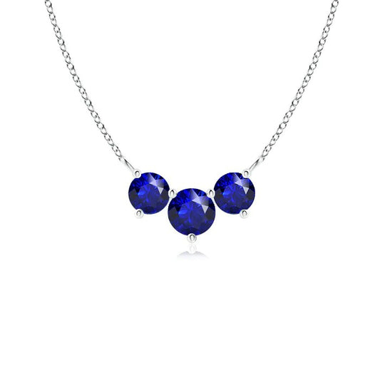 3 Stone Round Sri Lankan Sapphire Gemstone Pendant With Chain 3 Carats - Gemstone Pendant-harrychadent.ca