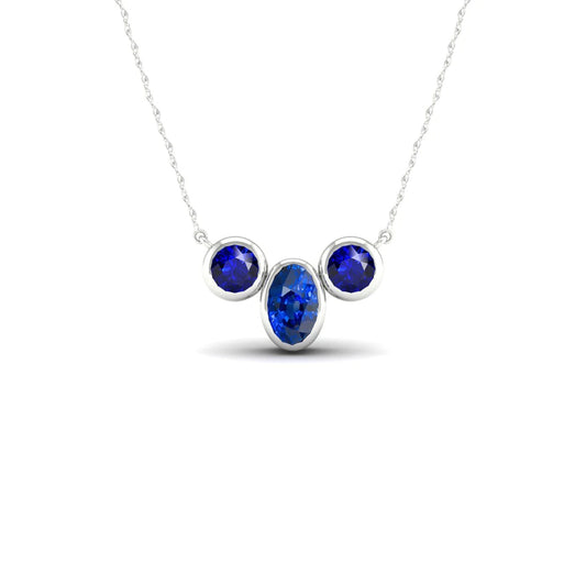 3 Stone Round & Oval Ceylon Sapphire Pendant Bezel Set 1.50 Carats - Gemstone Pendant-harrychadent.ca