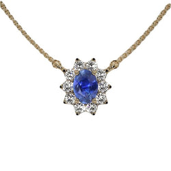 Halo Oval Gemstone & Round Natural Earth Mined Diamond Pendant Star Style 2.50 Carats