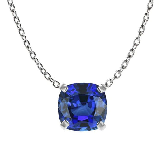 Cushion Ceylon Sapphire Solitaire Pendant With Chain 3.50 Carats - Gemstone Pendant-harrychadent.ca