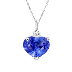 Heart Light Blue Sapphire & Natural Earth Mined Diamond Pendant 14K Gold 3.50 Carats