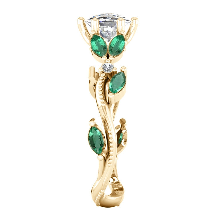 Green Leaf Emerald & Diamond Ring 2 Carats Designer 14K Gold