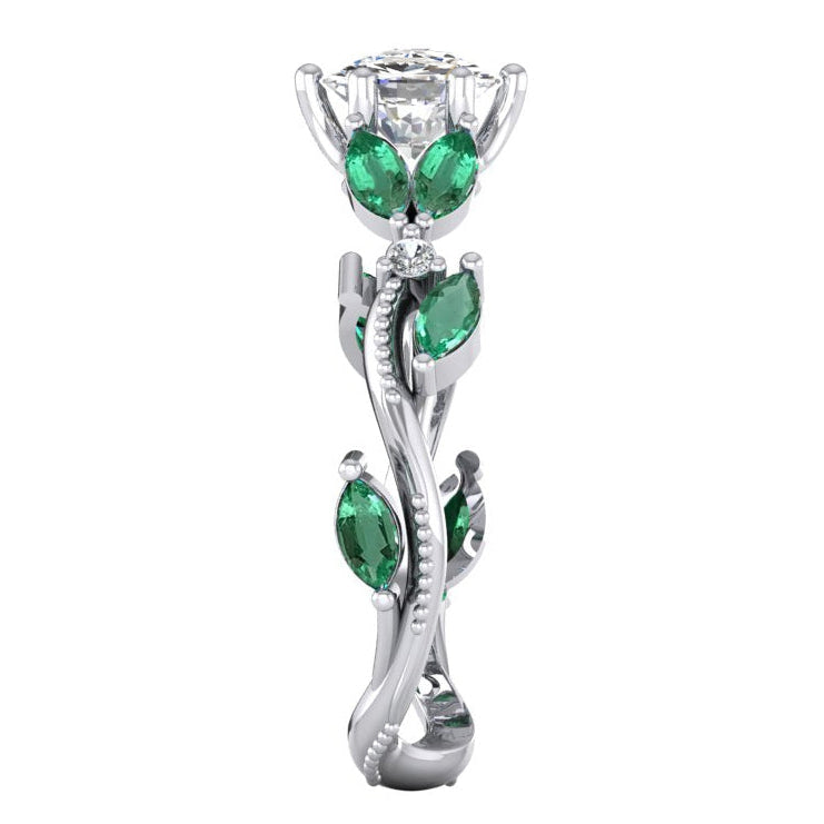 Green Leaf Emerald & Diamond Ring 2 Carats Designer 14K Gold