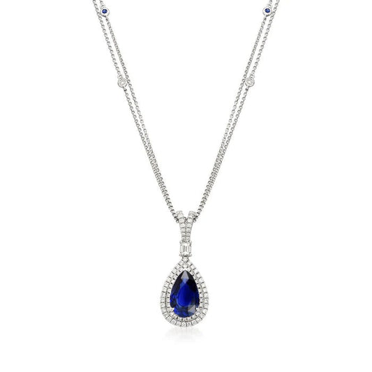 Diamond Halo Teardrop Pendant Pear Ceylon Sapphire 1.50 Carats - Gemstone Pendant-harrychadent.ca