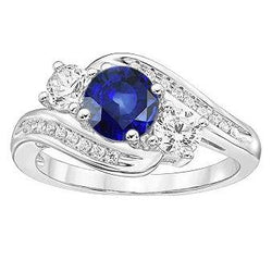 Natural Earth Mined Diamond Wedding Jewelry 2 Carat Round Ceylon Sapphire Ring