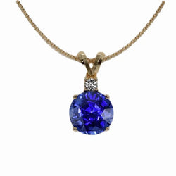 Round Diamond & Ceylon Sapphire Pendant Yellow Gold 2.50 Carats