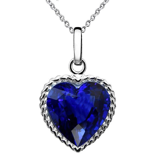 Solitaire Pendant Heart Ceylon Sapphire Bezel Set Necklace 4 Carats - Gemstone Pendant-harrychadent.ca