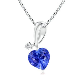 Heart Blue Sapphire & Natural Earth Mined Diamond Pendant Twisted Style Bail 3 Carats